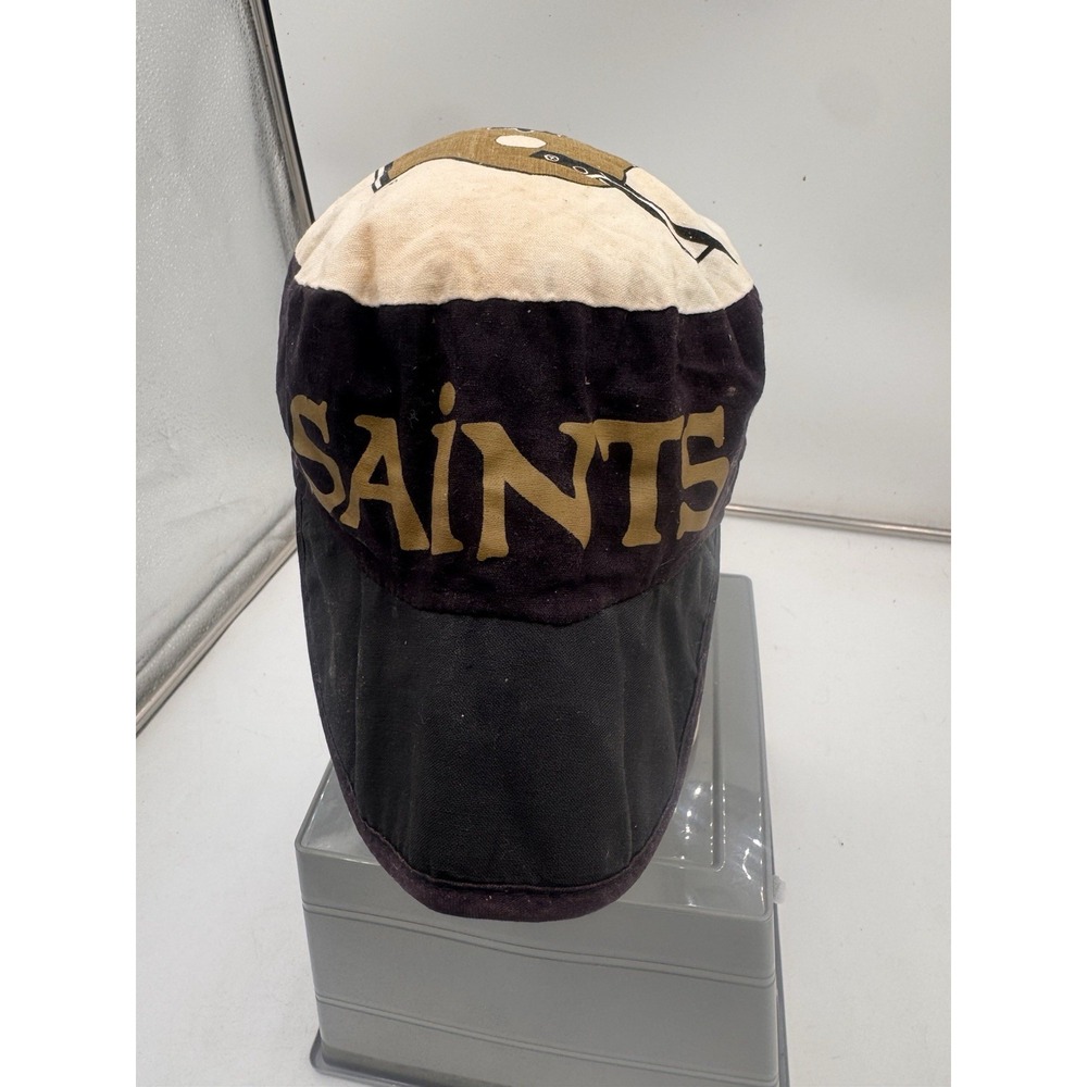 Vintage New Orleans Saints NFL Twins Cloth Hat Cap Made USA Black Gold Adult HTF